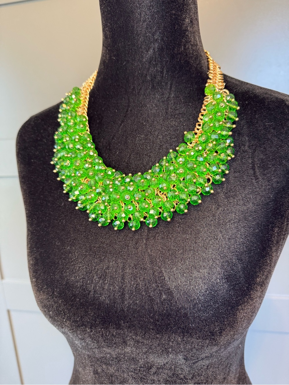Gold-Tone Green Crystal Cluster Statement Necklace - Women Jewelry